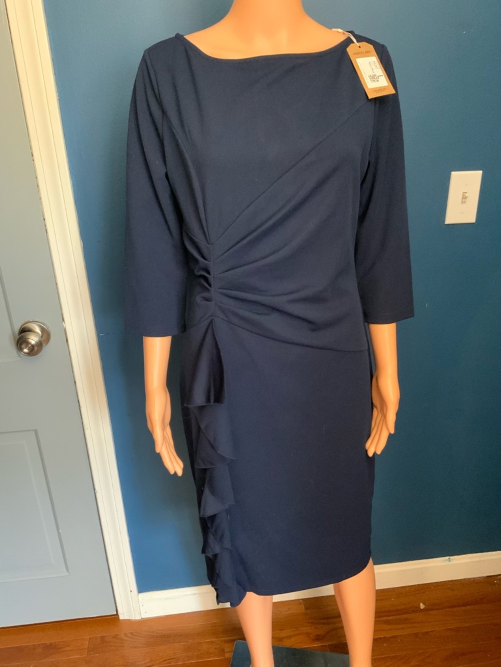 Navy Ruffle-Front Midi Dress - Brand Unspecified